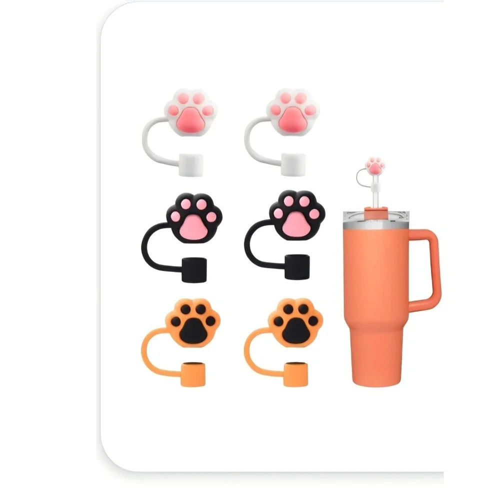 6Pcs Paw Straw Covers Silicone Reusable Toppers Caps Cup Accessories